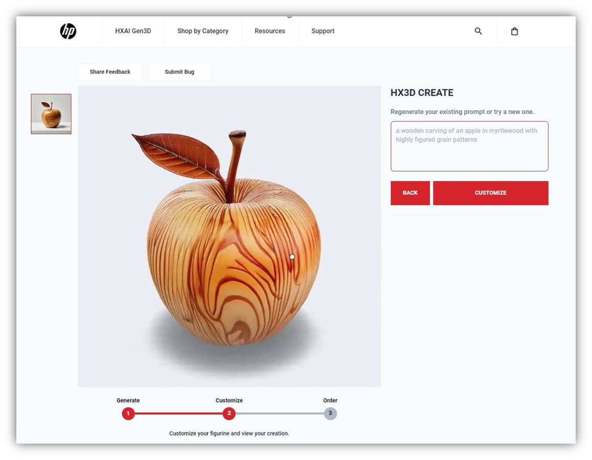 Screen preview of AI text to 3D solution