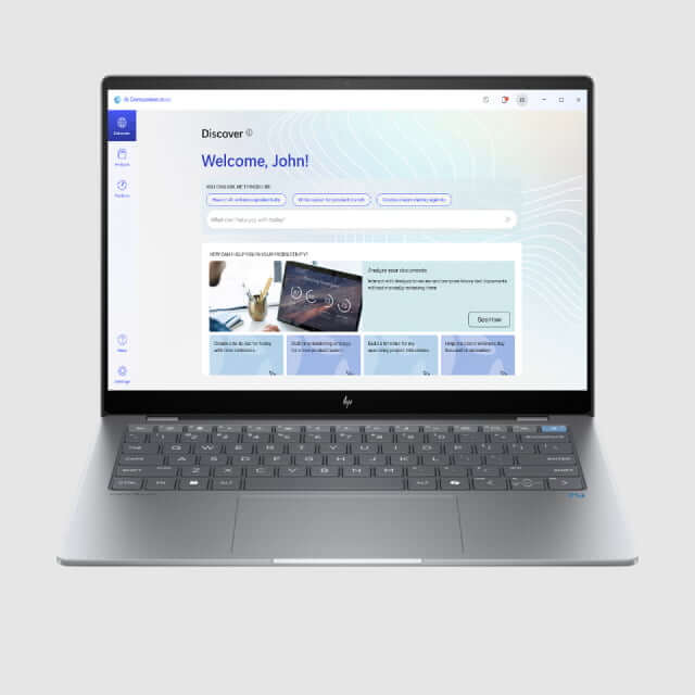 Laptop screen showing the Discover option on the HP AI Companion app