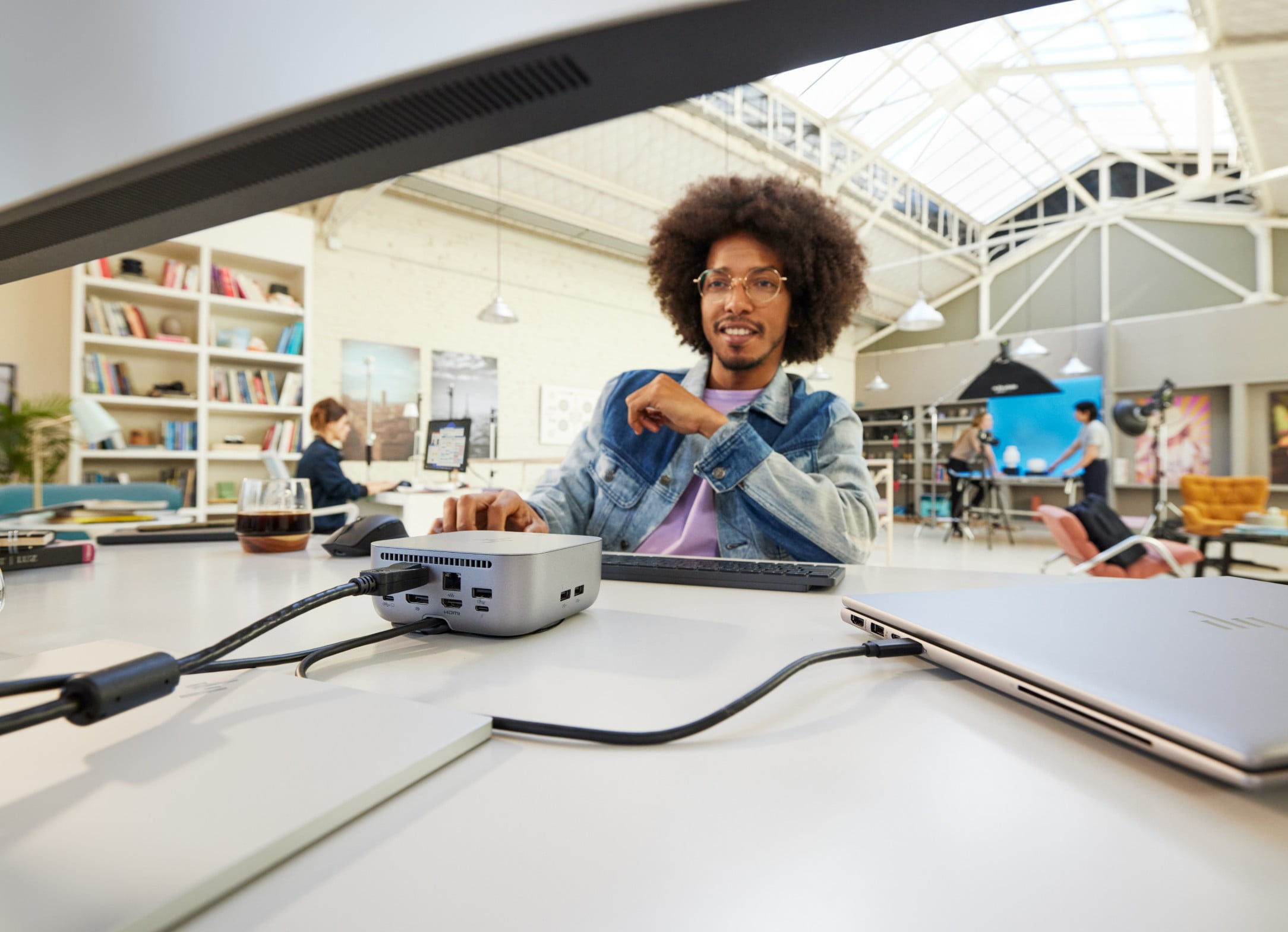 View of man working in an open space