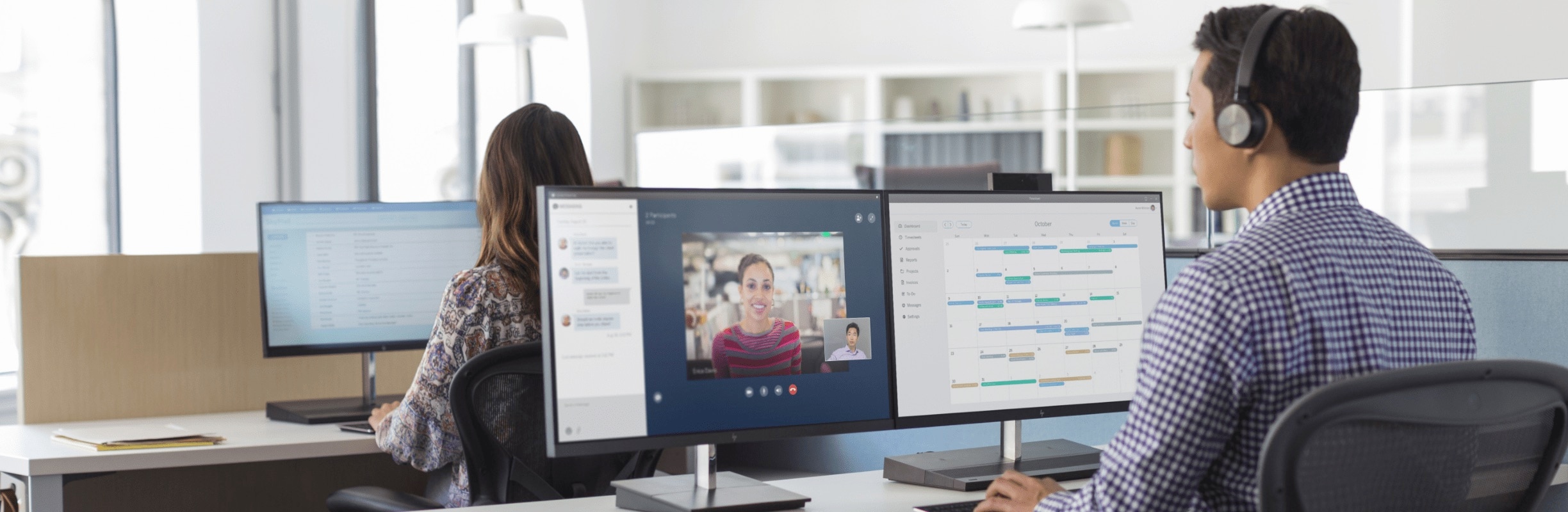 Man with headset working at computer