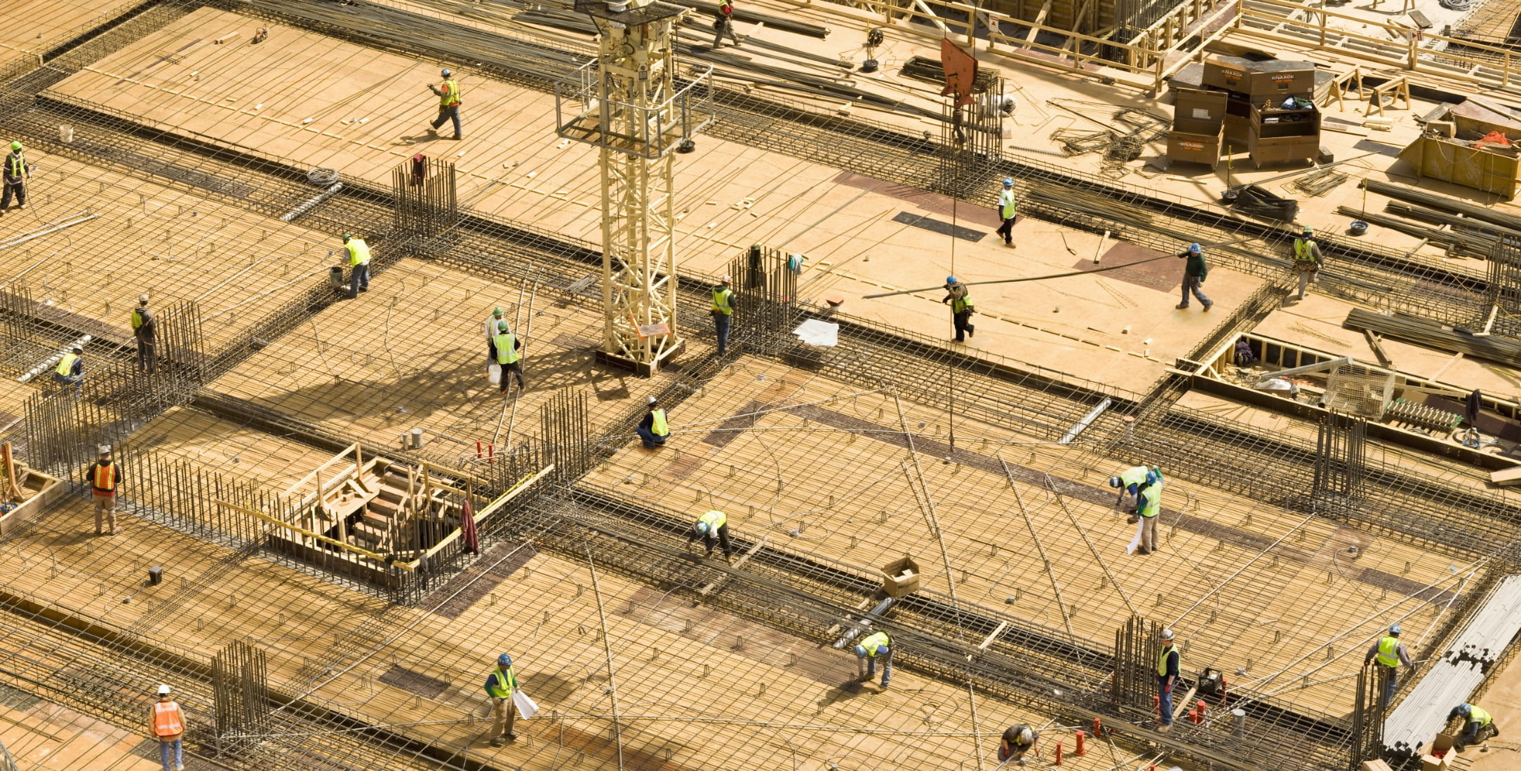 Aerial view of construction works on building