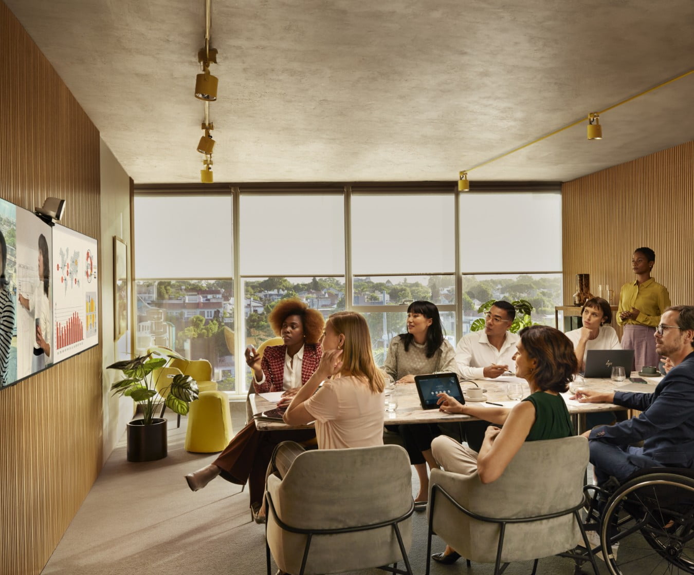 Poly Connect software displayed on wall mounted display