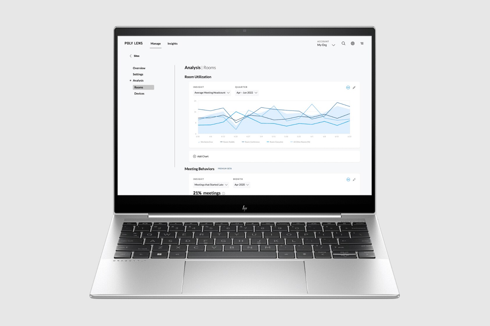 Image of an HP computer, showing the status of Poly Lens.