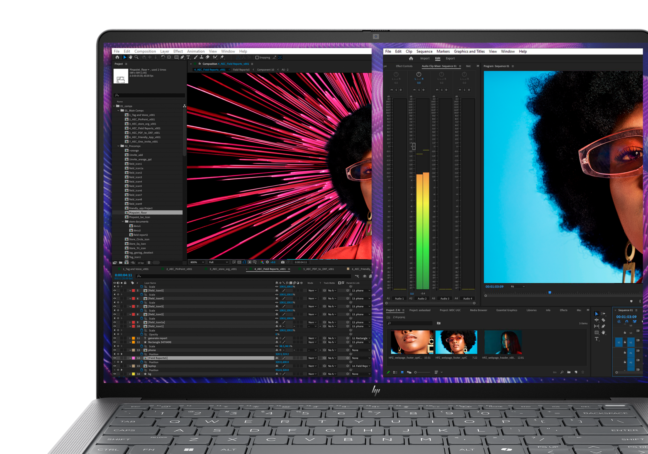 ZBook Ultra display with video editing software interface.