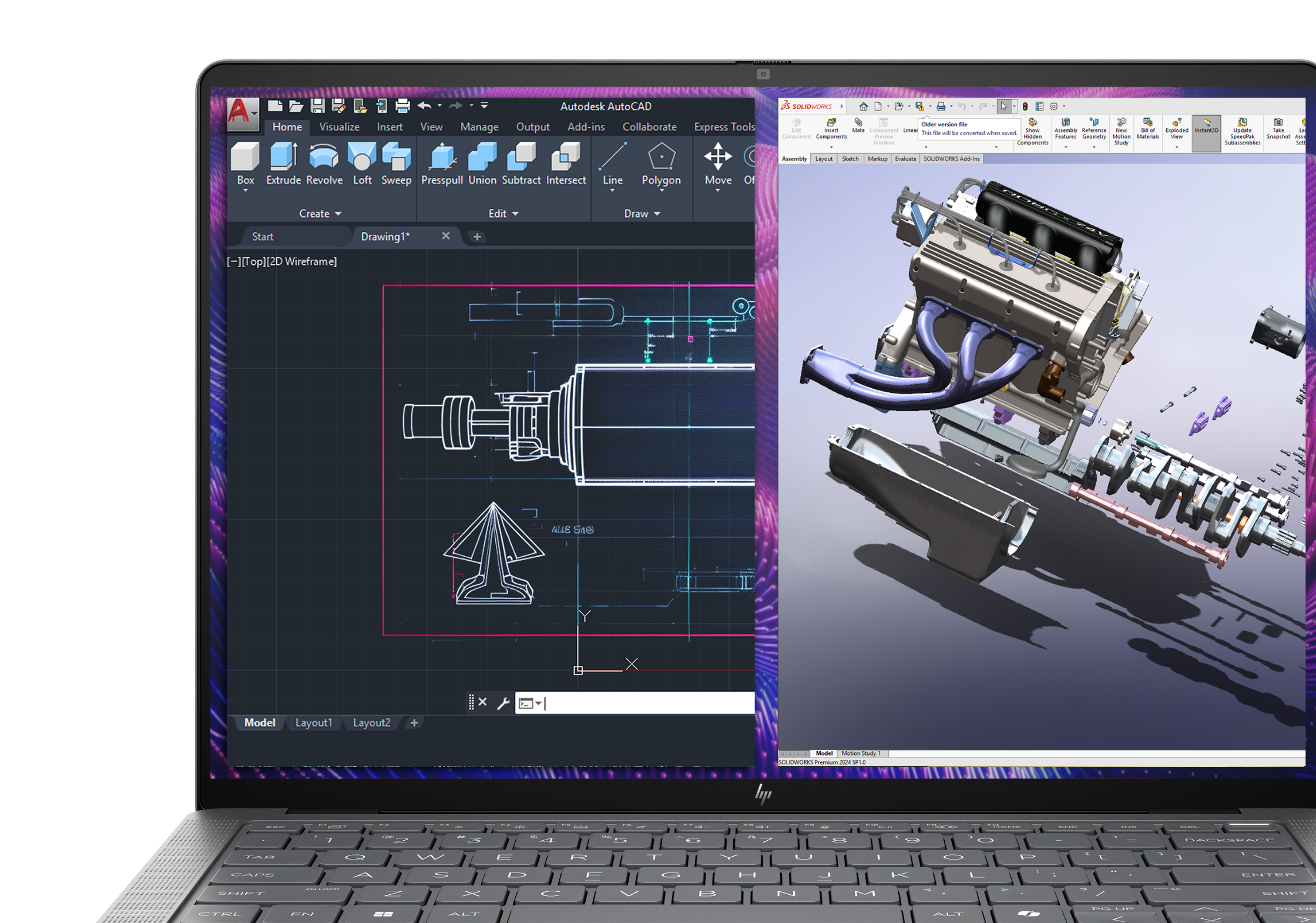 ZBook Ultra display with 3D CAD software interface.