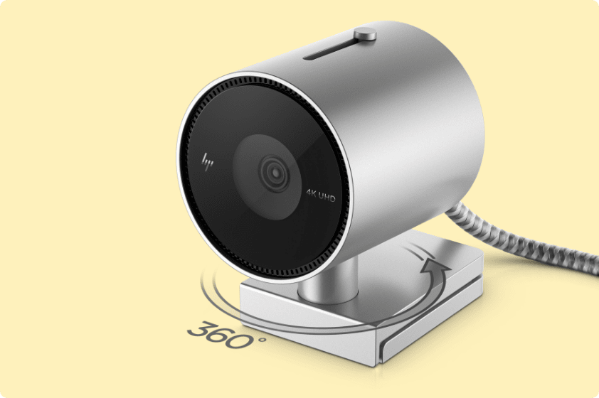 HP 950 4K Webcam showing 360º rotation feature